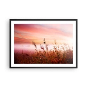 Póster en marco negro - Un campo de hierba con el telón de fondo de una pintoresca puesta de sol. - 70x50cm - El arte del viento - Decoración de pared moderna para salón y dormitorio ARTTOR