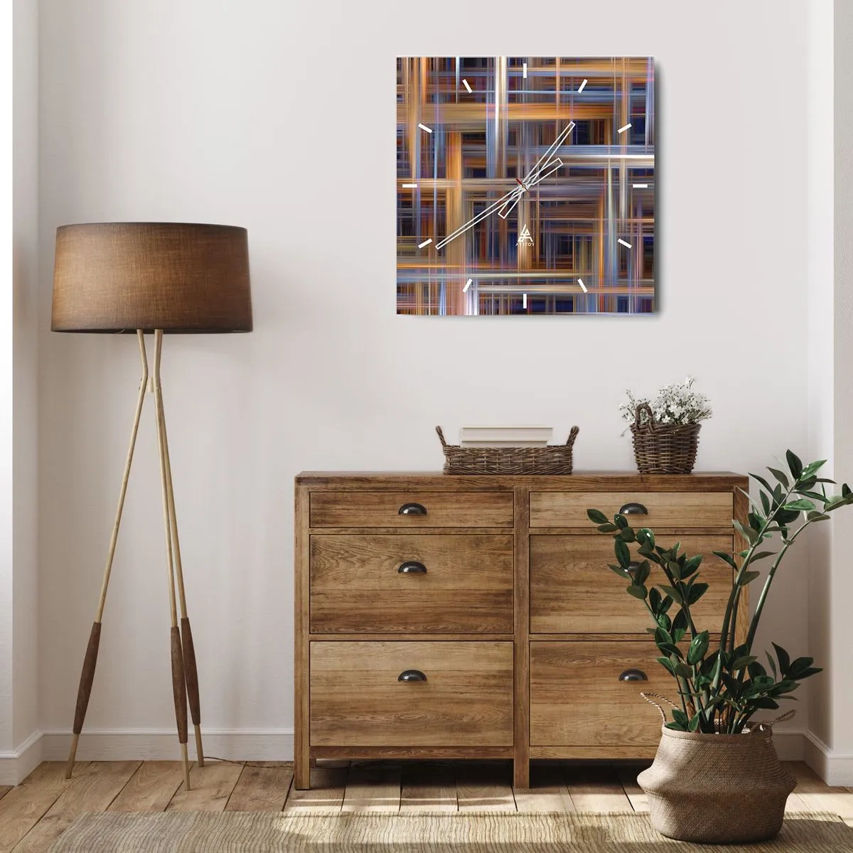 Reloj de pared - Reloj de vidrio - Patrones geométricos abstractos en colores pastel - 30x30cm - Tejido de luz - Decoración de pared moderna para salón y dormitorio ARTTOR