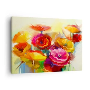 Cuadro sobre lienzo - Impresión de Imagen - Flores abstractas coloridas sobre un fondo claro - 70x50cm - No solo rojo - Decoración de pared moderna para salón y dormitorio ARTTOR