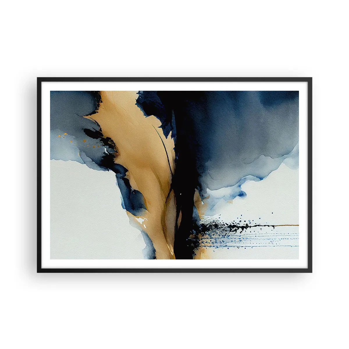 Póster en marco negro - Una composición abstracta en tonos azul marino y dorado. - 100x70cm - Tras el telón - Decoración de pared moderna para salón y dormitorio ARTTOR