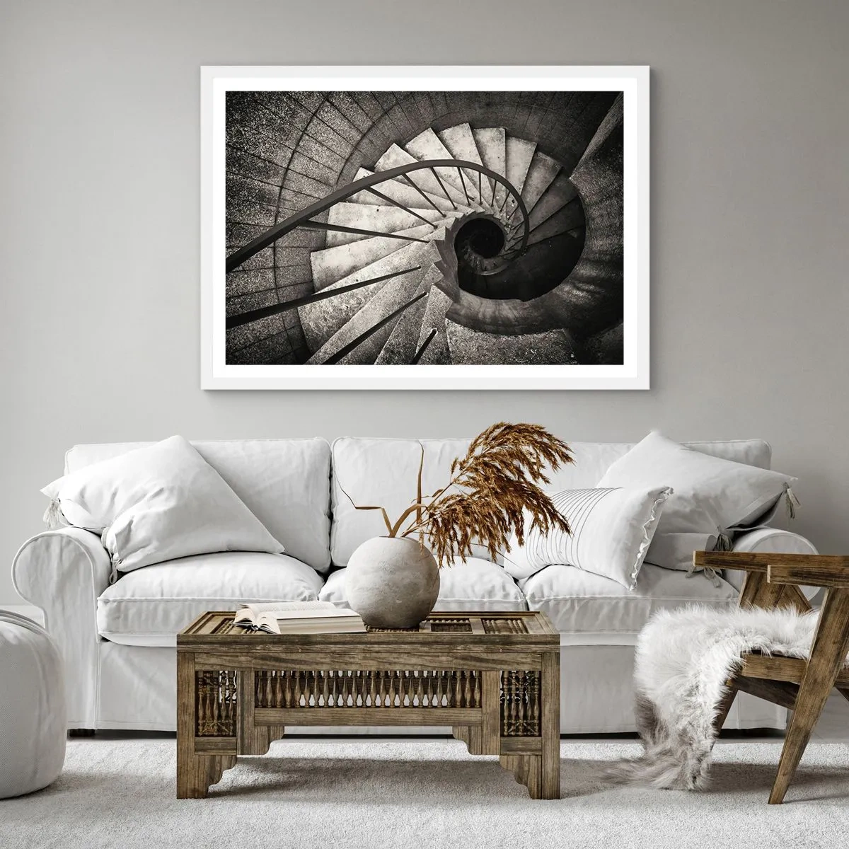 Póster en marco blanco - Escaleras arriba, escaleras abajo - 30x30 cm