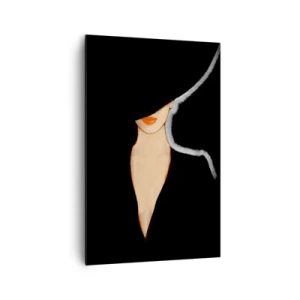 Cuadro sobre lienzo - Impresión de Imagen - Silueta de una mujer con sombrero sobre un fondo negro - 80x120cm - Elegancia y estilo - Decoración de pared moderna para salón y dormitorio ARTTOR