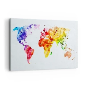 Cuadro sobre lienzo - Impresión de Imagen - Mapa del mundo colorido en acuarela - 120x80cm - Todos los colores del mundo - Decoración de pared moderna para salón y dormitorio ARTTOR
