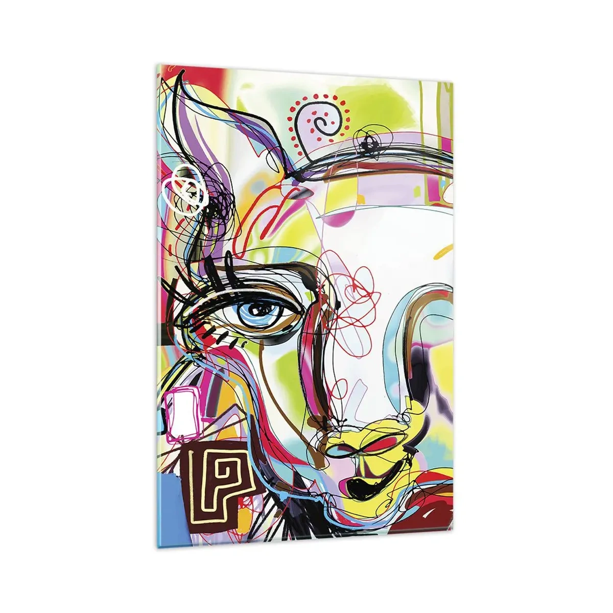 Cuadro sobre vidrio - Impresiones sobre Vidrio - Retrato colorido en estilo artístico abstracto. - 80x120cm - La riqueza de un gato - Decoración de pared moderna para salón y dormitorio ARTTOR