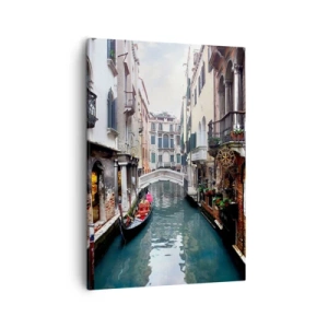 Cuadro sobre lienzo - Impresión de Imagen - Un canal en Venecia con una góndola y edificios históricos. - 50x70cm - Paisaje veneciano con góndola y puente - Decoración de pared moderna para salón y dormitorio ARTTOR