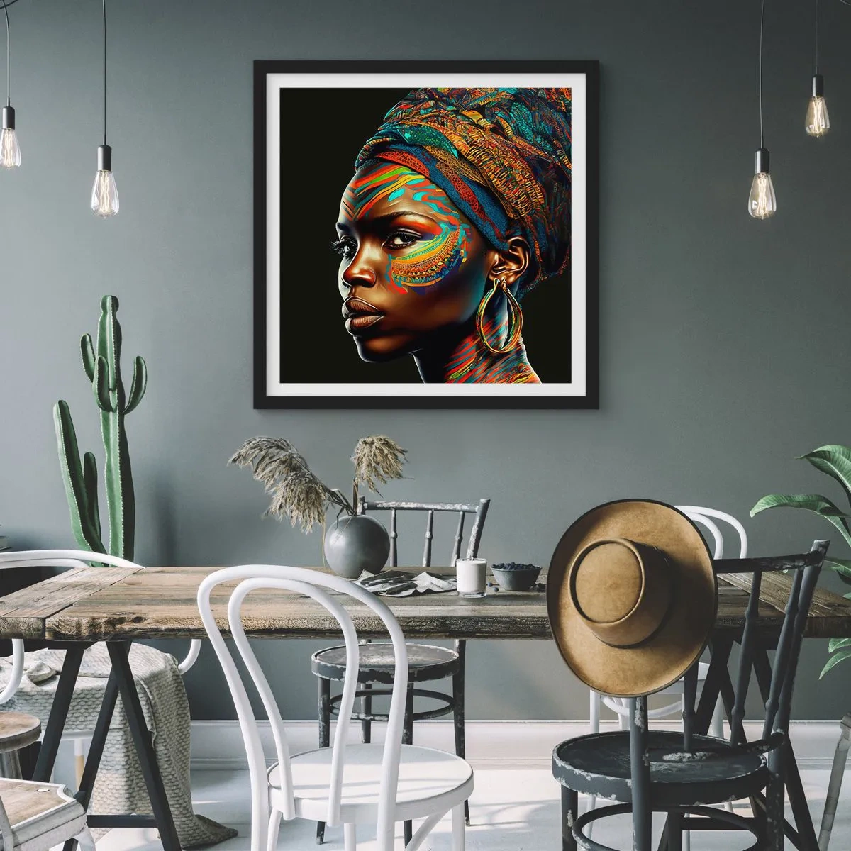 Póster en marco negro - Reina africana - 40x40 cm