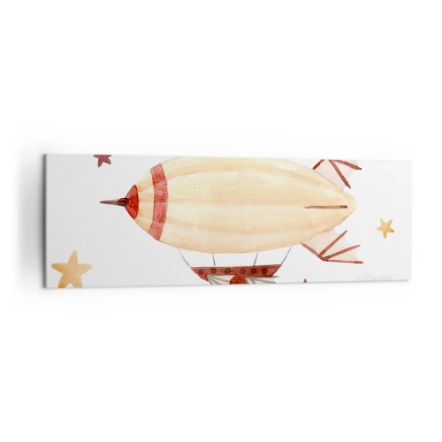 Cuadro sobre lienzo - Impresión de Imagen - Un dirigible pintado a mano con un fondo de estrellas. - 160x50cm - Dirigible - Decoración de pared moderna para salón y dormitorio ARTTOR