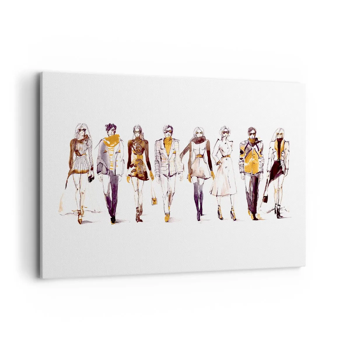 Cuadro sobre lienzo - Impresión de Imagen - Boceto de un grupo de personas con atuendos de moda. - 120x80cm - Elegancia casual - Decoración de pared moderna para salón y dormitorio ARTTOR