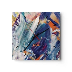 Reloj de pared - Reloj de vidrio - Abstracción colorida con textura de pintura acrílica. - 30x30cm - Confusión de colores - Decoración de pared moderna para salón y dormitorio ARTTOR