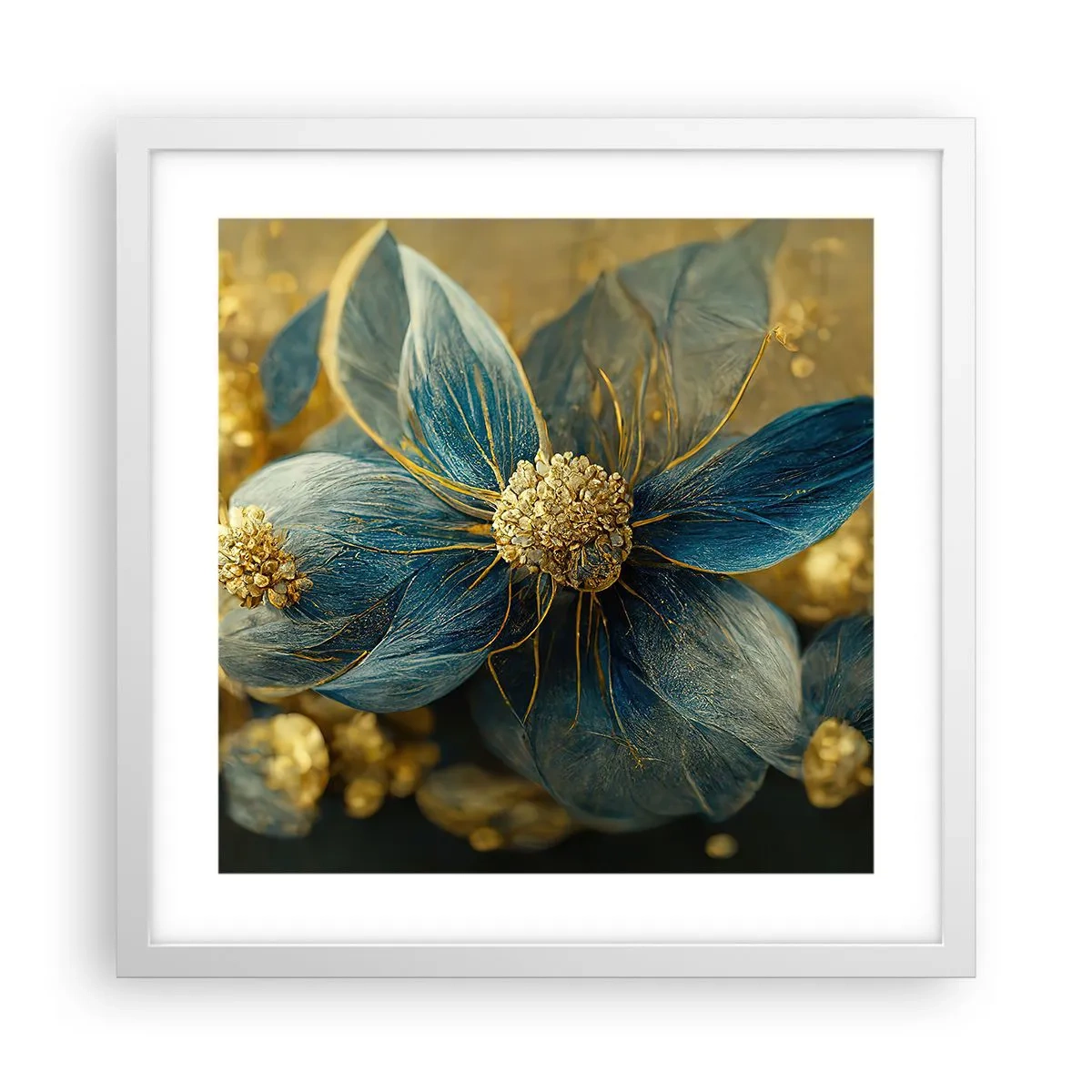 Póster en marco blanco - Flor de oro - 40x40 cm