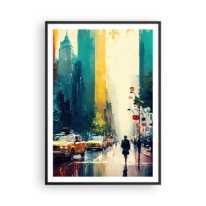 Póster en marco negro - Nueva York - hasta la lluvia es colorida - 70x100 cm