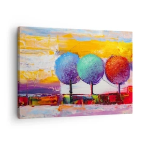 Cuadro sobre lienzo - Impresión de Imagen - Tres árboles coloridos sobre un fondo abstracto - 70x50cm - Tres árboles coloridos - Decoración de pared moderna para salón y dormitorio ARTTOR