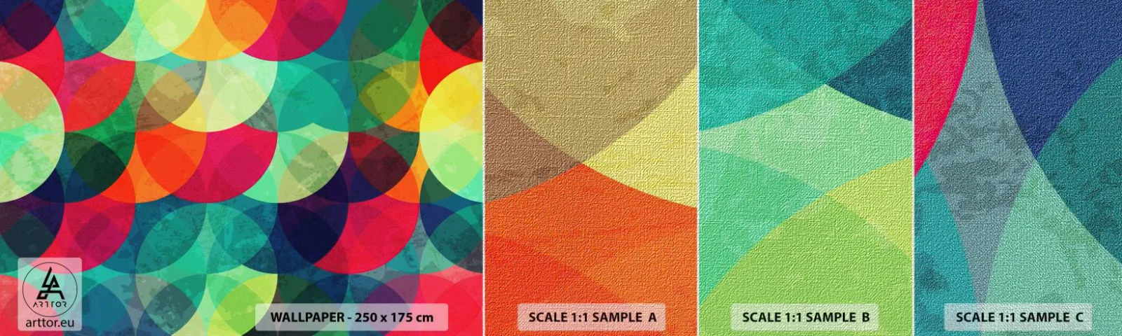 Muestra de fotomural Premium Canvas - Ascensión circular - Abstracción, Pedazo, Círculos coloridos - 100x30 cm