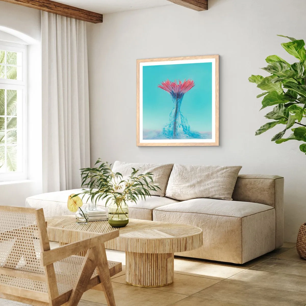 Póster en marco roble claro - En un abrazo vigorizante - 50x50 cm