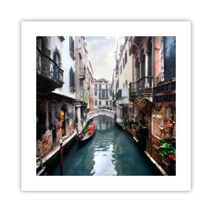 Póster - Paisaje veneciano con góndola y puente - 40x40 cm