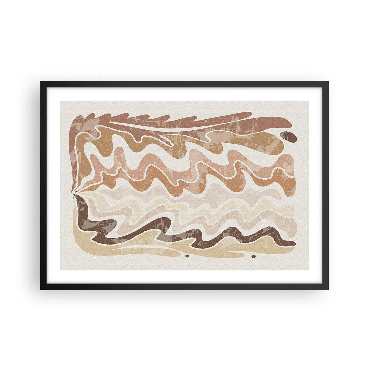 Póster en marco negro - Líneas abstractas onduladas en tonos beige - 70x50cm - Buena energía - buenas emociones - Decoración de pared moderna para salón y dormitorio ARTTOR
