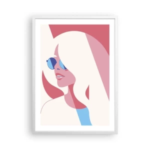 Póster en marco blanco - Rubia frente al sol - 50x70 cm