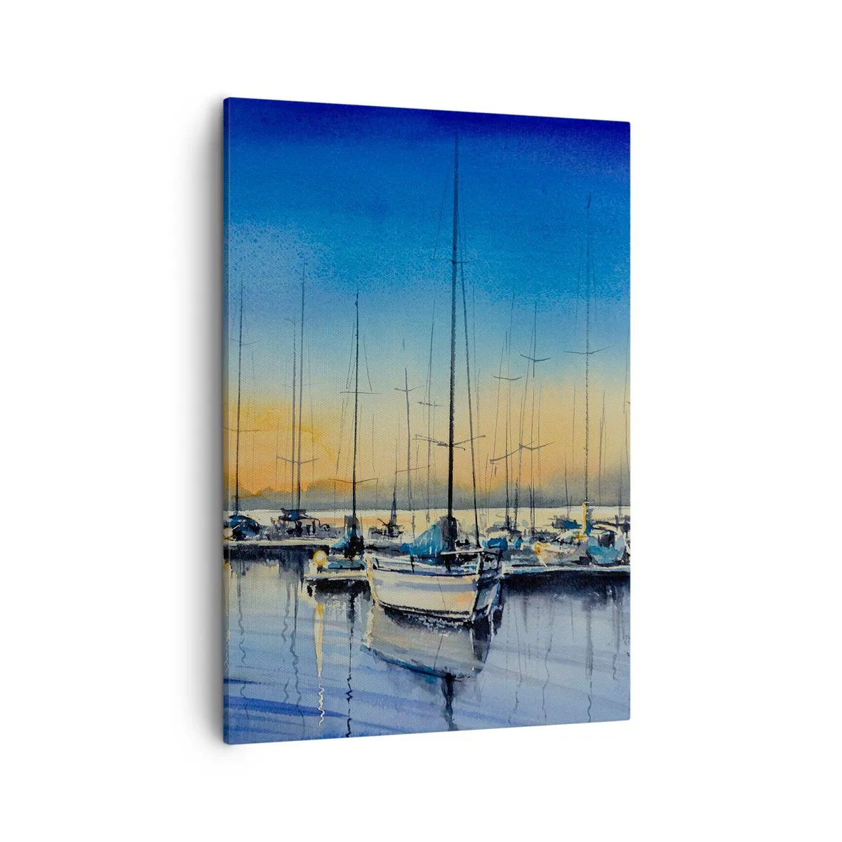 Cuadro sobre lienzo - Impresión de Imagen - Puerto de yates al atardecer con reflejos en el agua - 50x70cm - El final de un buen día - Decoración de pared moderna para salón y dormitorio ARTTOR