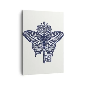 Cuadro sobre lienzo - Impresión de Imagen - Elegante gráfico de mariposa y llave en un estilo minimalista. - 50x70cm - Todos los secretos del corazón - Decoración de pared moderna para salón y dormitorio ARTTOR
