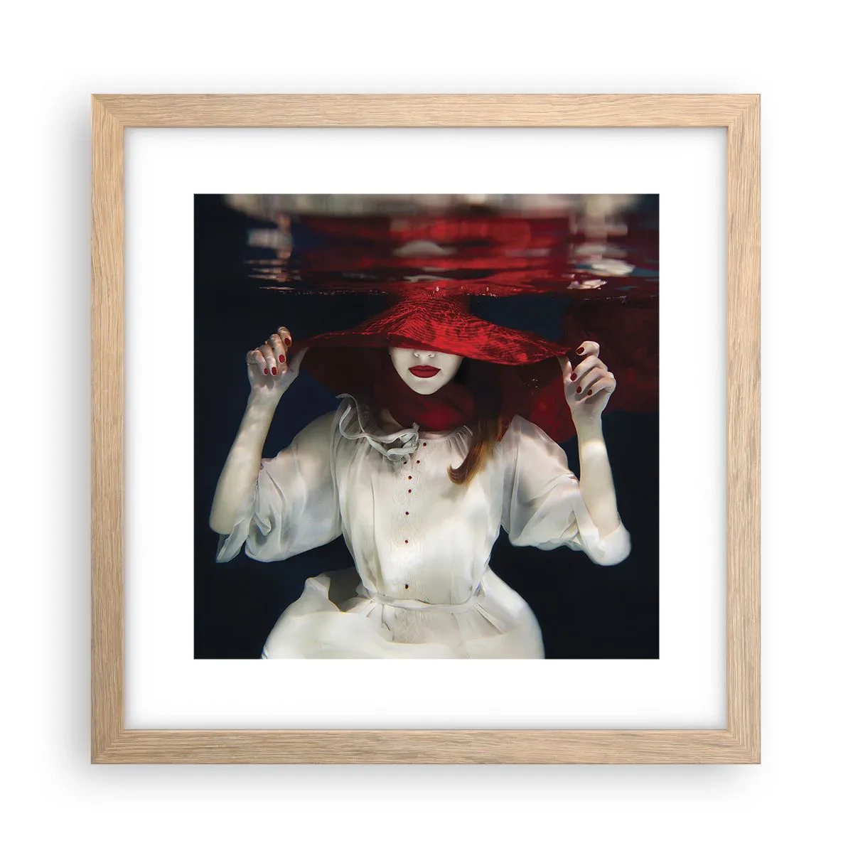 Póster en marco roble claro - Blanco y rojo - 30x30 cm