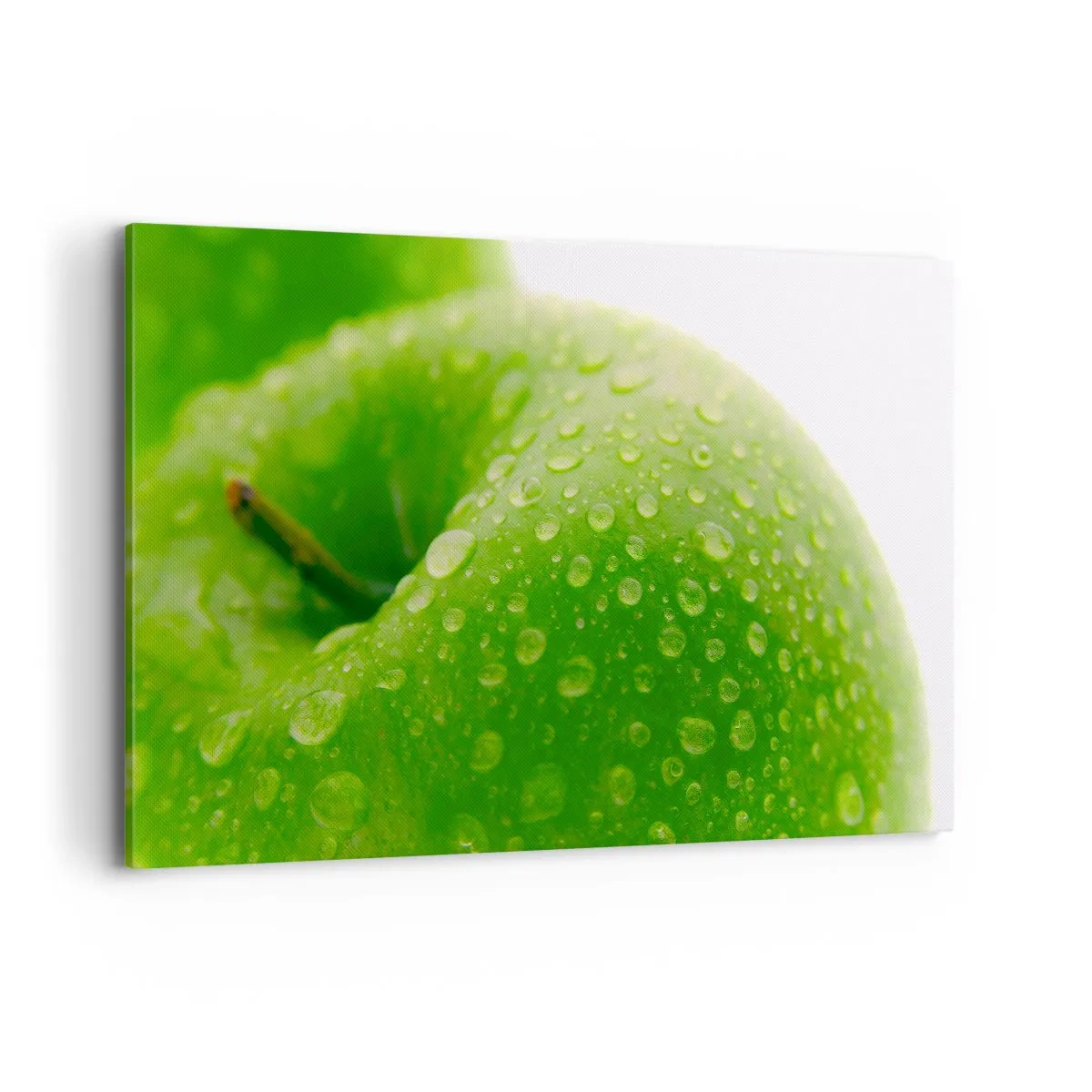 Cuadro sobre lienzo - Impresión de Imagen - Primer plano de una manzana verde con gotas de agua. - 120x80cm - Frescor verde - Decoración de pared moderna para salón y dormitorio ARTTOR