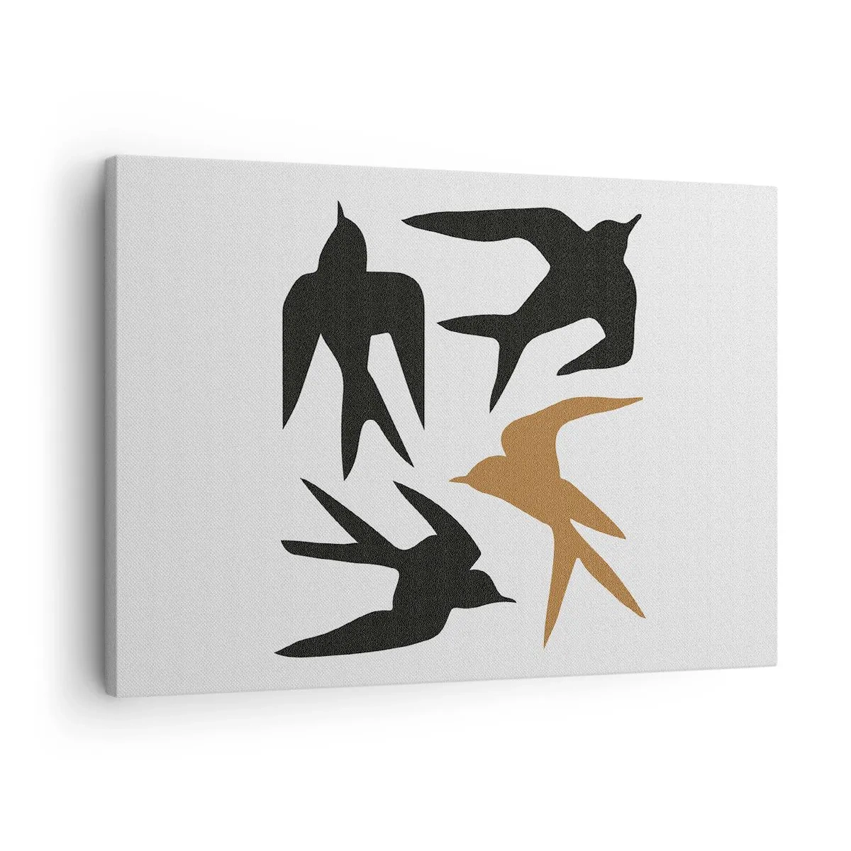 Cuadro sobre lienzo - Impresión de Imagen - Siluetas de golondrinas en negro y dorado - 70x50cm - Juegos de golondrinas - Decoración de pared moderna para salón y dormitorio ARTTOR