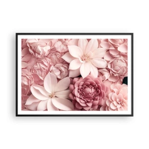 Póster en marco negro - Flores en tonos rosa y blanco en un enfoque artístico. - 100x70cm - Entre pétalos rosas - Decoración de pared moderna para salón y dormitorio ARTTOR