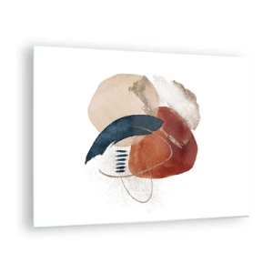 Cuadro sobre vidrio - Impresiones sobre Vidrio - Una composición abstracta en tonos cálidos con elementos acuáticos. - 70x50cm - Composición ovalada - Decoración de pared moderna para salón y dormitorio ARTTOR