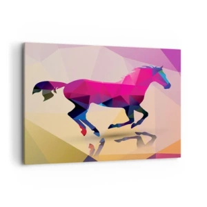 Cuadro sobre lienzo - Impresión de Imagen - Silueta geométrica de un caballo al galope en colores vibrantes. - 120x80cm - El cubismo sigue vivo - Decoración de pared moderna para salón y dormitorio ARTTOR