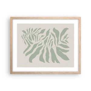 Póster en marco roble claro - Rama esmeralda - 50x40 cm