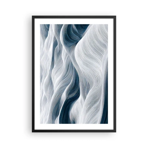 Póster en marco negro - Ondas abstractas en tonos blanco y azul marino - 50x70cm - Olas blancas y azules - Decoración de pared moderna para salón y dormitorio ARTTOR