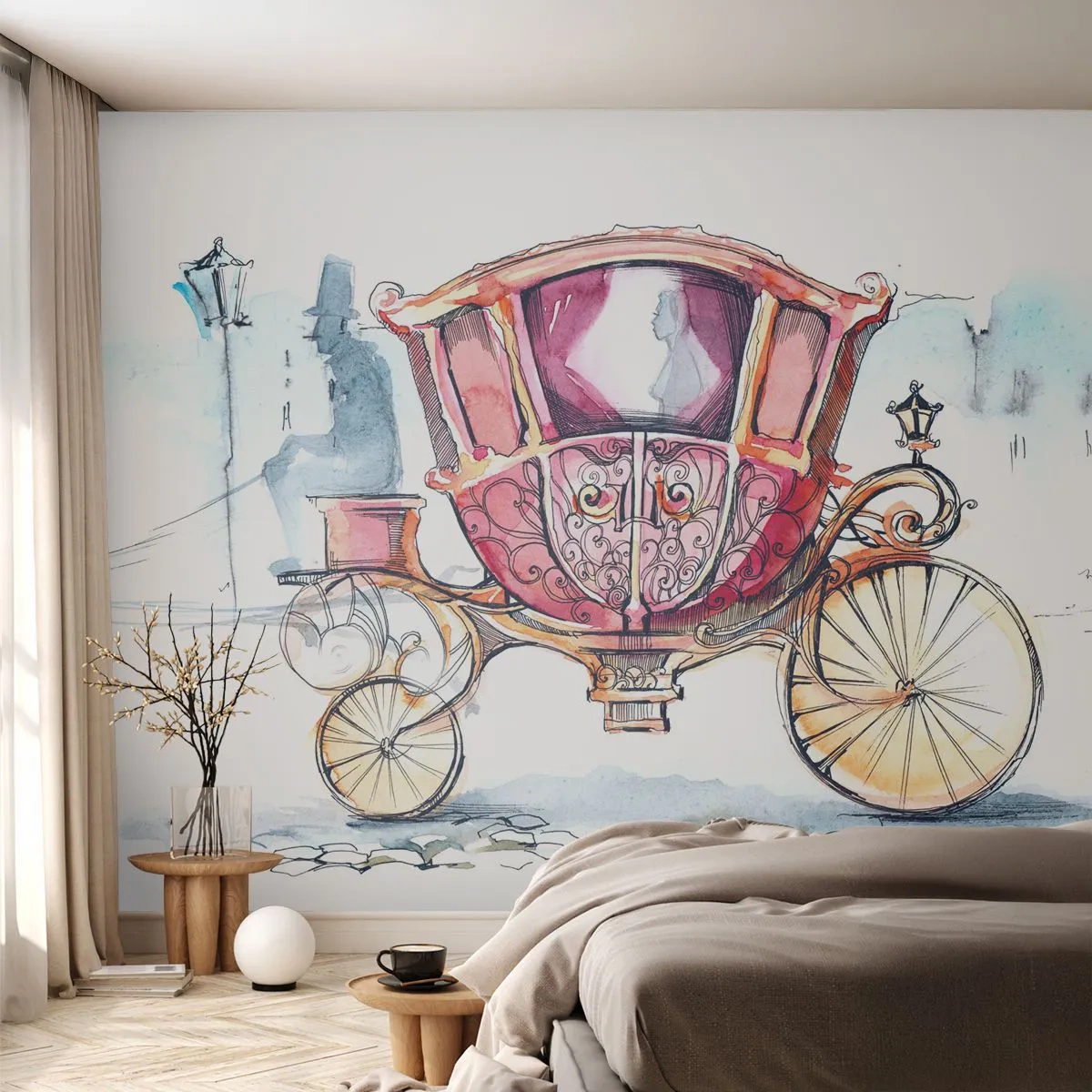 Fotomural Premium Sand - ¿A la boda o al baile? - Para niños, Carro, Viaje - 300x210 cm