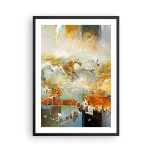 Póster en marco negro - Caballos al galope en un entorno abstracto - 50x70cm - Galopando a través de la luz - Decoración de pared moderna para salón y dormitorio ARTTOR