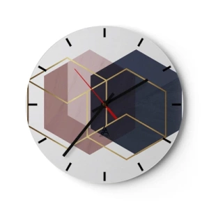 Reloj de pared - Reloj de vidrio - Cubos tridimensionales en tonos azul marino y rosa con dorado. - 30x30cm - El poder de la sencillez - Decoración de pared moderna para salón, cocina y dormitorio ARTTOR