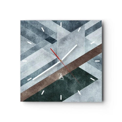 Reloj de pared - Reloj de vidrio - Formas geométricas en tonos fríos de azul y marrón. - 30x30cm - Sofisticada elegancia de la geometría - Decoración de pared moderna para salón y dormitorio ARTTOR