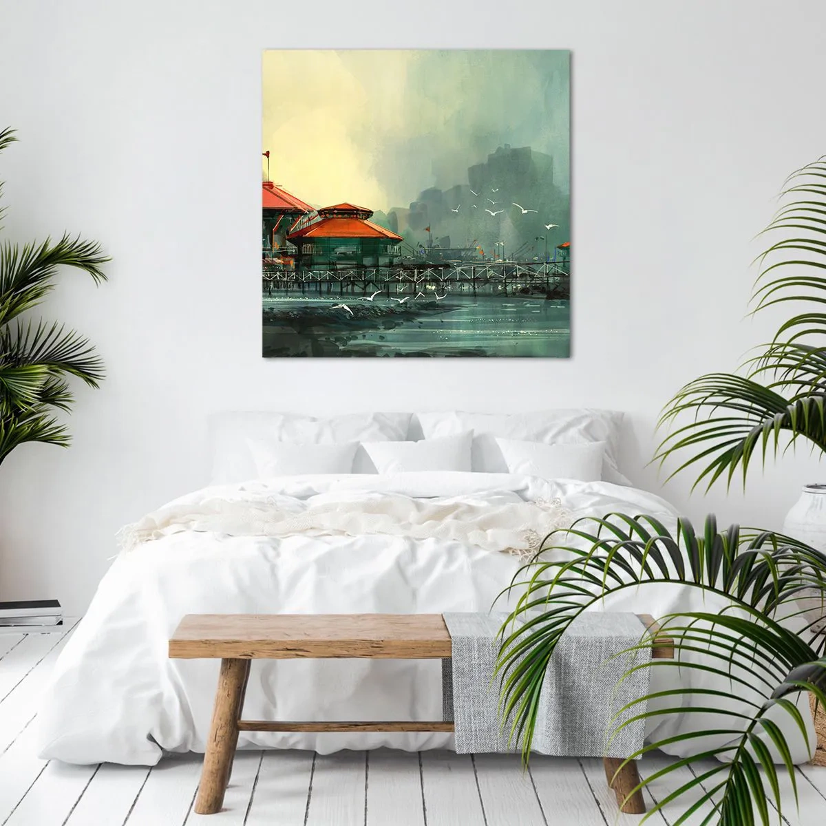 Cuadro sobre lienzo - Impresión de Imagen - Un día soleado en el puerto - 70x70 cm