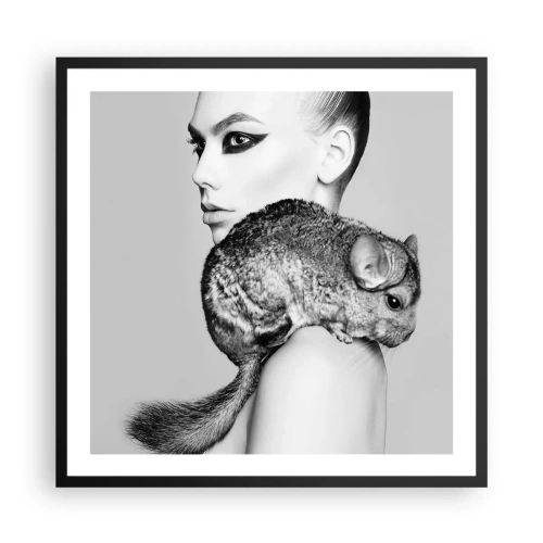 Póster en marco negro - Dama con chinchilla - 60x60 cm
