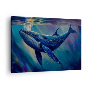 Cuadro sobre lienzo - Impresión de Imagen - Una ballena en las profundidades del océano en colores luminosos. - 70x50cm - Bienvenidos a mi mundo - Decoración de pared moderna para salón y dormitorio ARTTOR