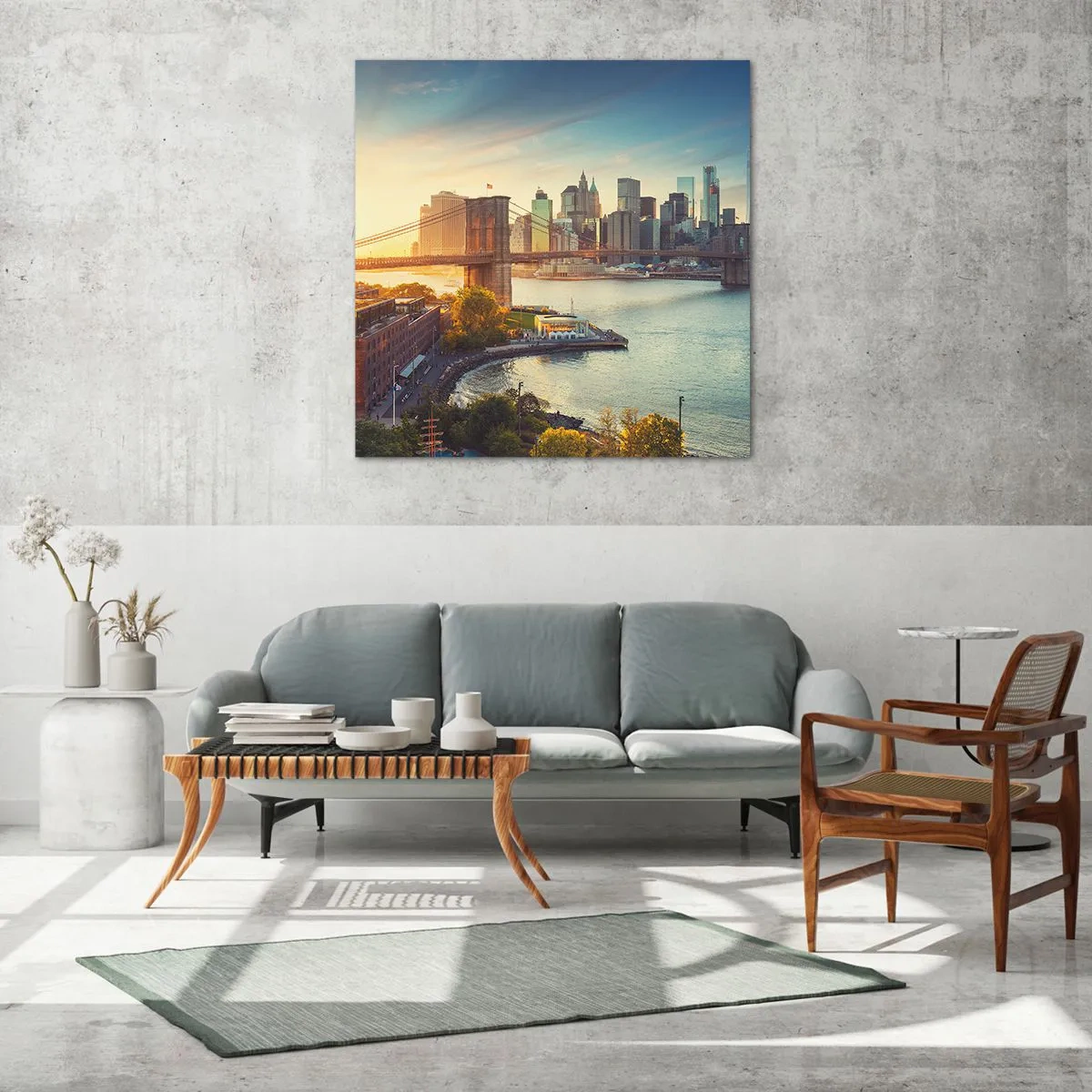 Cuadro sobre vidrio - Impresiones sobre Vidrio - El amanecer de la gran ciudad - 70x70 cm