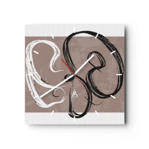 Reloj de pared - Reloj de vidrio - Abstracción en blanco y negro sobre fondo beige. - 30x30cm - Composición: la búsqueda de la plenitud - Decoración de pared moderna para salón y dormitorio ARTTOR