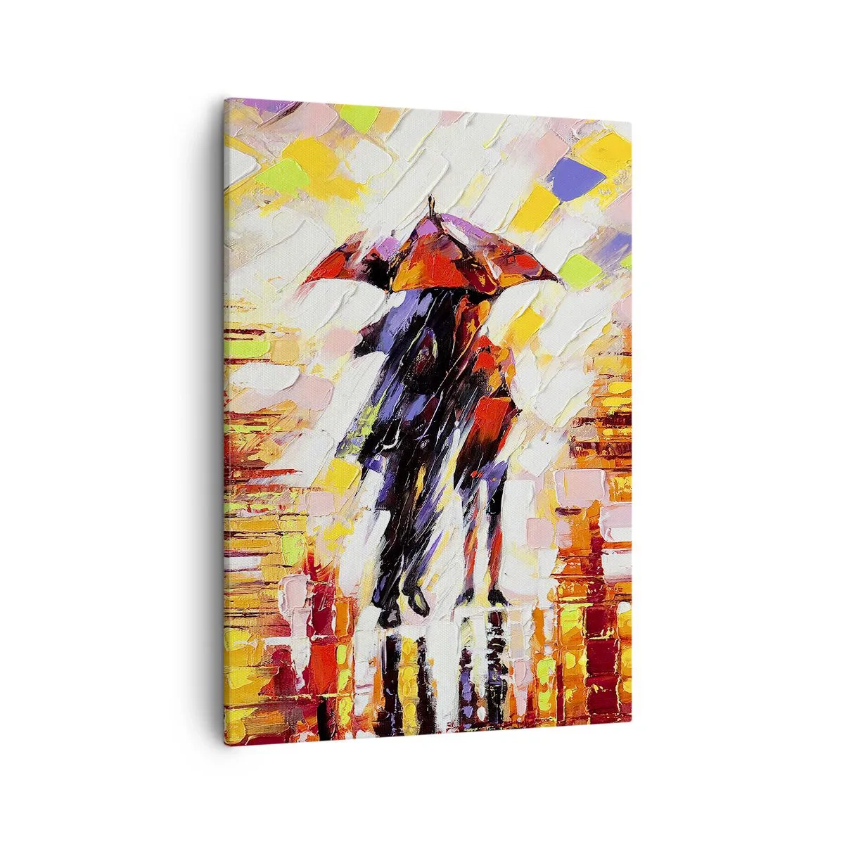 Cuadro sobre lienzo - Impresión de Imagen - Una escena abstracta de un paseo bajo un paraguas en una noche lluviosa. - 50x70cm - Juntos a través de la noche y la lluvia - Decoración de pared moderna para salón y dormitorio ARTTOR