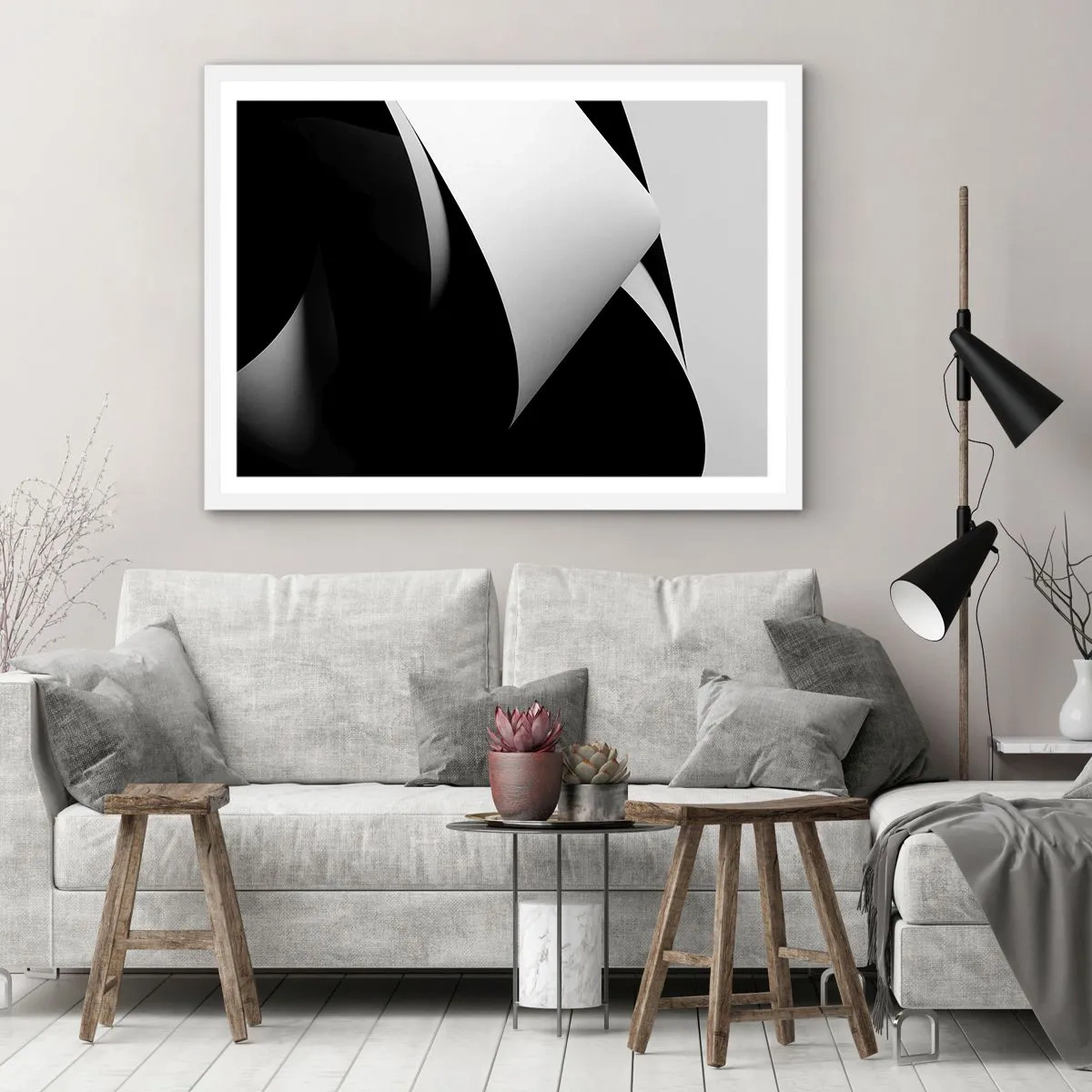 Póster en marco blanco - Planos de luz desde las profundidades de la sombra - 70x50 cm