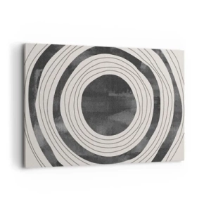 Cuadro sobre lienzo - Impresión de Imagen - Círculos concéntricos en blanco y negro sobre un fondo claro - 120x80cm - En el centro mismo - Decoración de pared moderna para salón y dormitorio ARTTOR