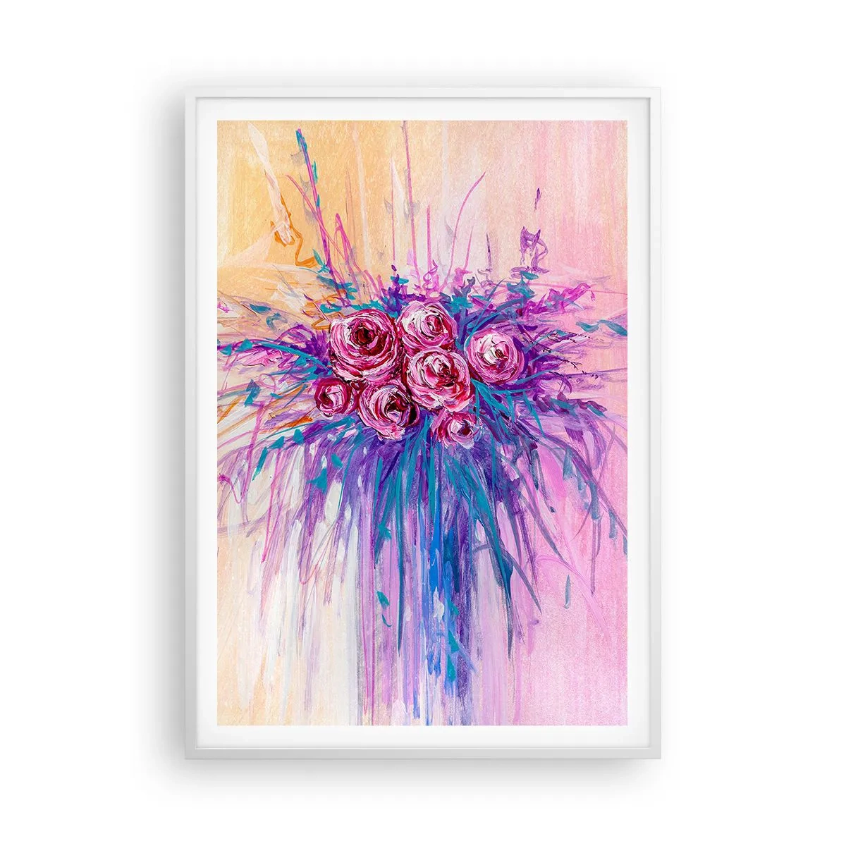 Póster en marco blanco - Fuente de rosas - 70x100 cm