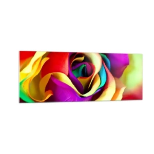 Cuadro sobre vidrio - Impresiones sobre Vidrio - Una rosa colorida en tonos arcoíris. - 140x50cm - Es imposible - Decoración de pared moderna para salón y dormitorio ARTTOR