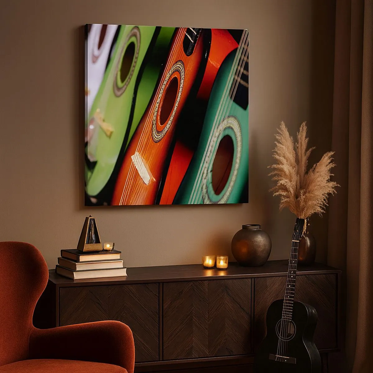 Cuadro sobre lienzo - Impresión de Imagen - La guitarra tiene muchos colores - 30x30 cm