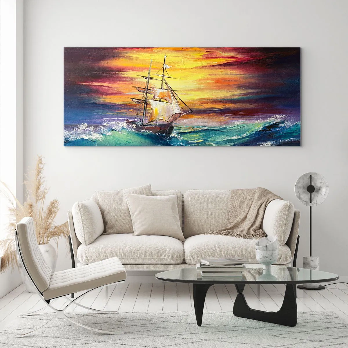 Cuadro sobre vidrio - Impresiones sobre Vidrio - Valientemente surcando las olas - 100x40 cm