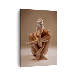 Cuadro sobre lienzo - Impresión de Imagen - Silueta artística de una mujer sobre un fondo beige. - 50x70cm - Unidad de cuerpo y espíritu - Decoración de pared moderna para salón y dormitorio ARTTOR