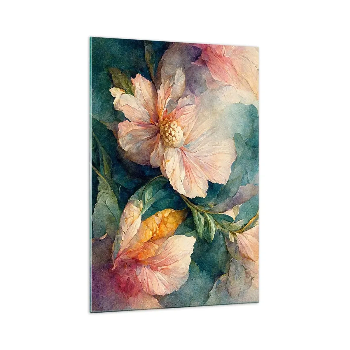 Cuadro sobre vidrio - Impresiones sobre Vidrio - Delicadas flores en colores pastel. - 70x100cm - La sutileza misma - Decoración de pared moderna para salón y dormitorio ARTTOR