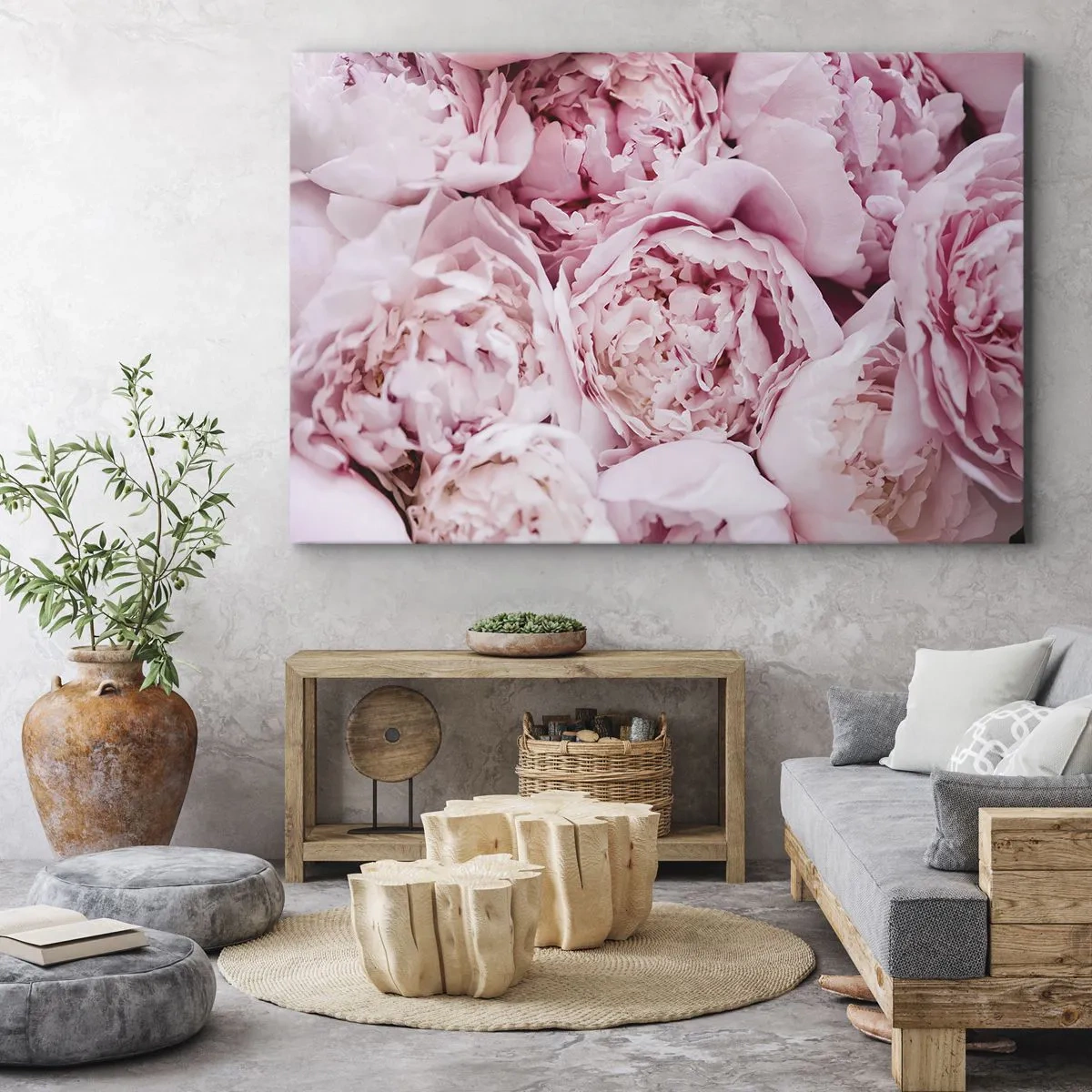 Cuadro sobre lienzo - Impresión de Imagen - Un primer plano de un ramo de peonías rosas. - 120x80cm - Cálido y fragante - Decoración de pared moderna para salón y dormitorio ARTTOR